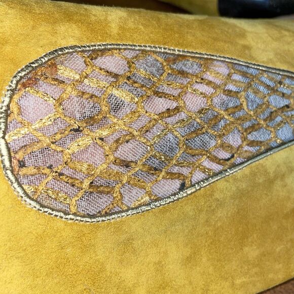 Vintage Andrea Borgini Suede Cowgirl Boots Gold Sheer 80s 90s Italy Sz 6 Western - Picture 9 of 16